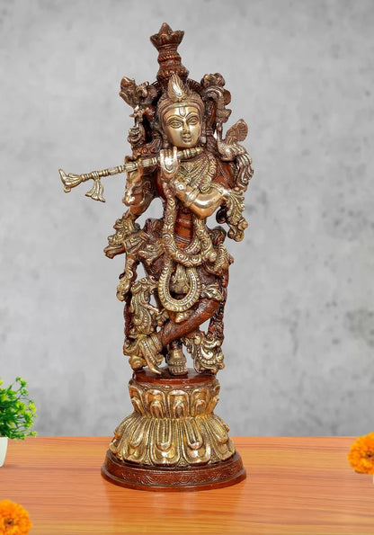 Brassaura® Brass Lord Krishna Statue | Height 20.5 Inches