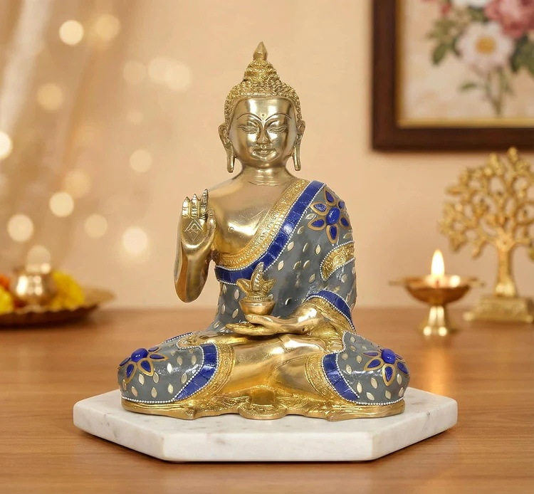 Brassaura® Brass Buddha Idol in Abhaya Mudra | Height 10 Inches