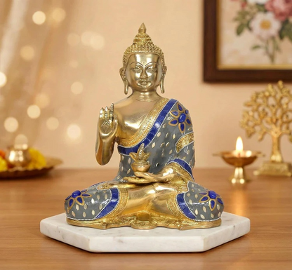 Brassaura® Brass Buddha Idol in Abhaya Mudra | Height 10 Inches