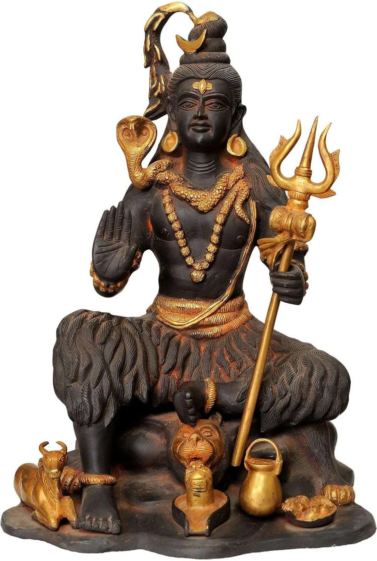 ब्रासोरा® वृंदावन वेणुगोपाल कृष्ण पीतल की प्रतिमा मोर के साथ | एंटीक नीला और सुनहरा रंग | ऊँचाई 20 इंच