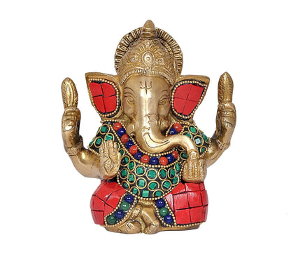Brassaura® Brass Ganesha Statue | Height 4.5 Inches | Multicolor Ganpati Idol for Home, Office & Mandir
