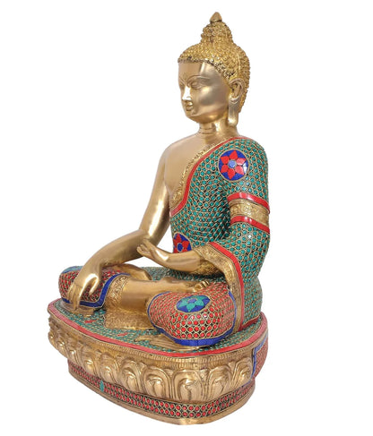 Brassaura® Brass Buddha Statue | Height 22 Inches | Multicolor Dhyan Mudra Meditating Buddha Idol for Home & Office