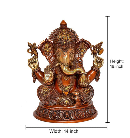 Brassaura® Brass Multicolour Ganesha Murti | Height 16 Inches
