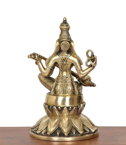 ब्रासोरा® वृंदावन वेणुगोपाल कृष्ण पीतल की प्रतिमा मोर के साथ | एंटीक नीला और सुनहरा रंग | ऊँचाई 20 इंच