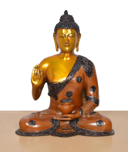 Brassaura® Meditating Buddha Brass Statue | Multicolor Artistic Finish | Height 24 Inches