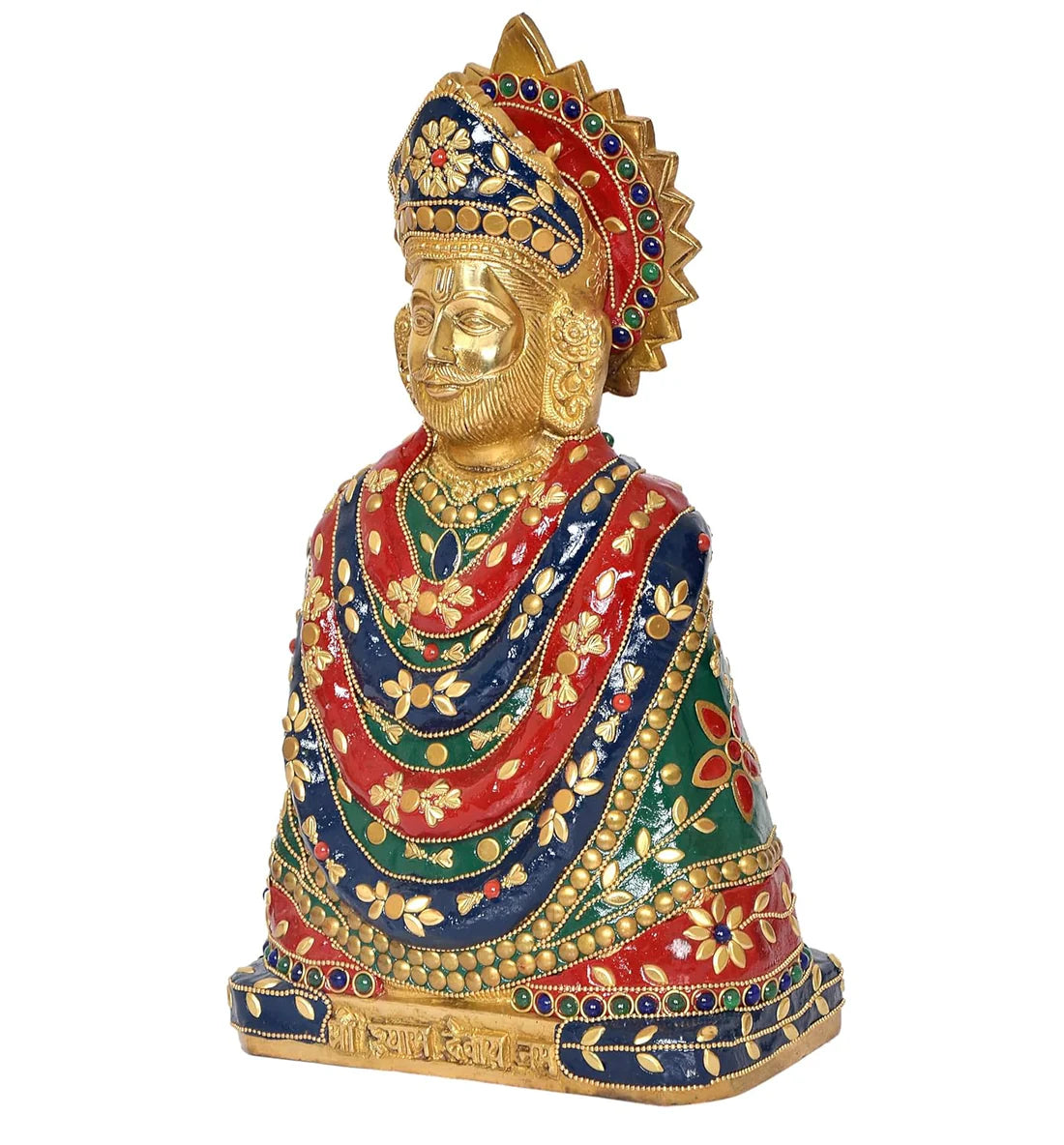 Brassaura® Brass Khatu Shyam Ji Statue | Height 11.5 Inches | Multicolor Baba Shyam Idol for Home & Mandir