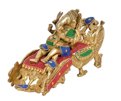 Brassaura® Brass Relaxing Ganesha Statue | Height 5.5 Inches