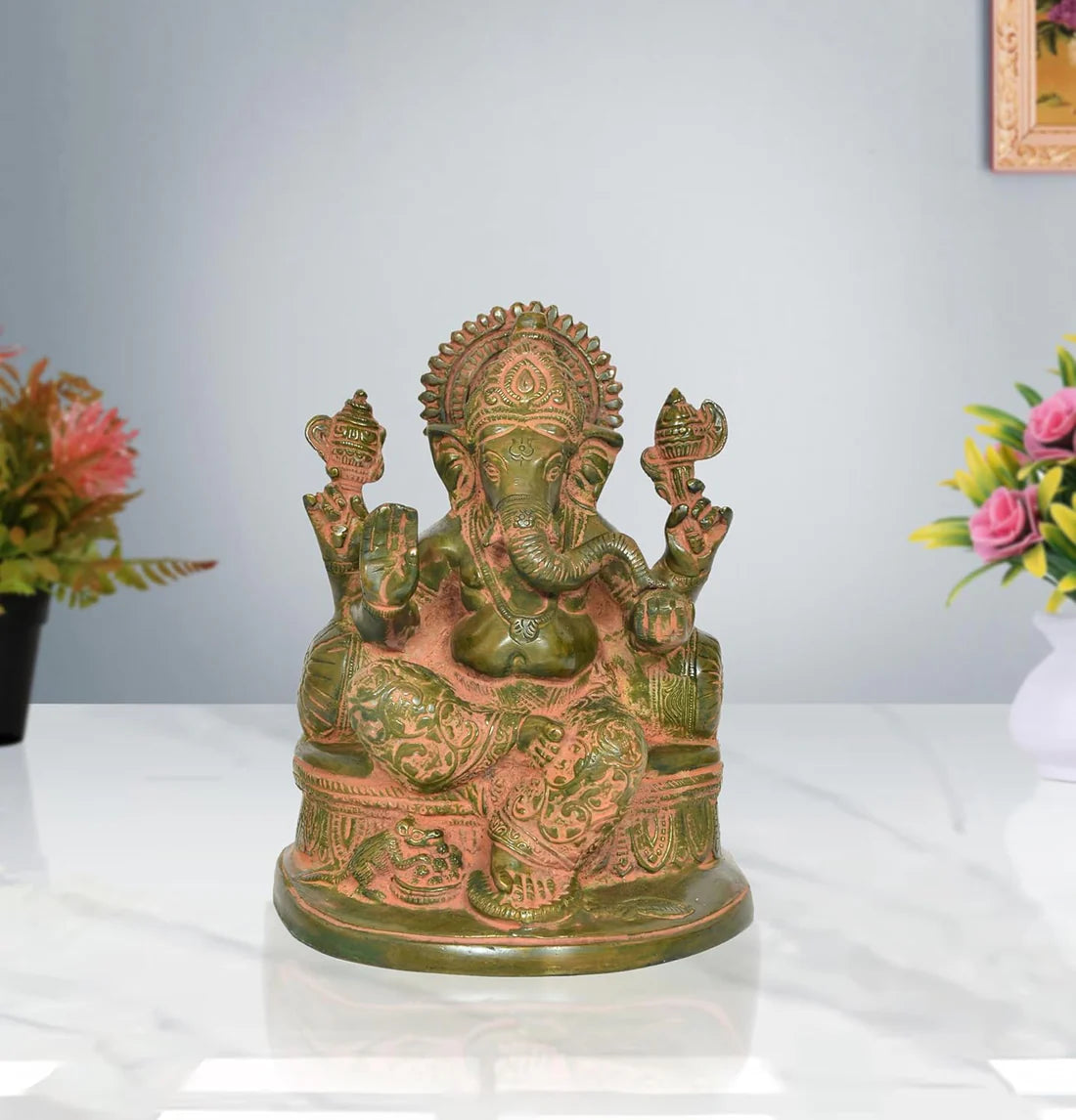 ब्रासोरा® वृंदावन वेणुगोपाल कृष्ण पीतल की प्रतिमा मोर के साथ | एंटीक नीला और सुनहरा रंग | ऊँचाई 20 इंच