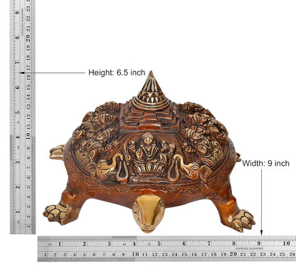 Brassaura® Brass Ashtalakshmi Shree Yantra Tortoise Figurine | Height 6.5 Inches