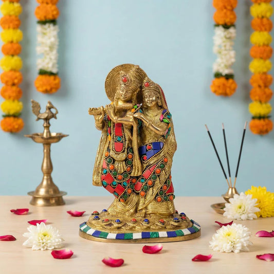 Brassaura® Brass Radha Krishna Idol | Height 6.5 Inches