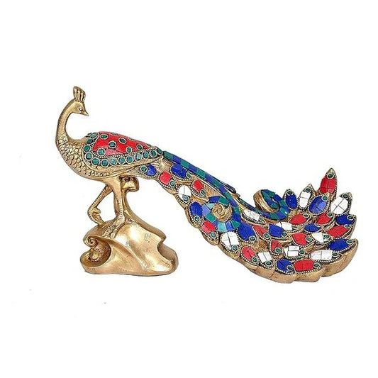 Brassaura® Brass Peacock Showpiece | 7 Inch Handmade Brass Bird Figurine | Decorative Feng Shui Idol for Home Décor