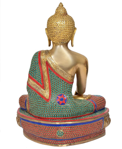 Brassaura® Brass Buddha Statue | Height 22 Inches | Multicolor Dhyan Mudra Meditating Buddha Idol for Home & Office