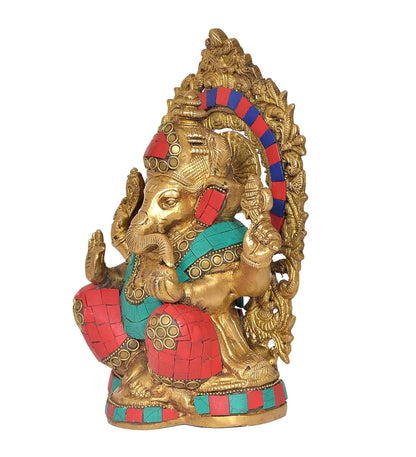 Brassaura® Brass Ganesha Statue | Height 8 Inches | Multicolor Ganpati Idol for Home, Office & Mandir