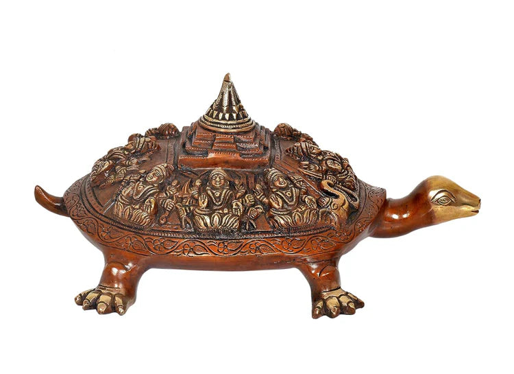 Brassaura® Brass Ashtalakshmi Shree Yantra Tortoise Figurine | Height 6.5 Inches