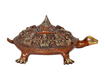 Brassaura® Brass Ashtalakshmi Shree Yantra Tortoise Figurine | Height 6.5 Inches