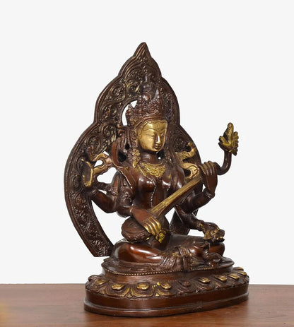 Brassaura® Brass Tara Devi Saraswati Statue | Height 9 Inches