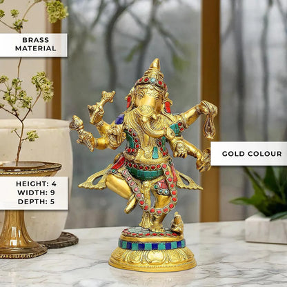 Brassaura® Brass Lord Ganesha Idol | 9 Inch Handcrafted Ganpati Statue | Divine Brass Murti for Home & Mandir
