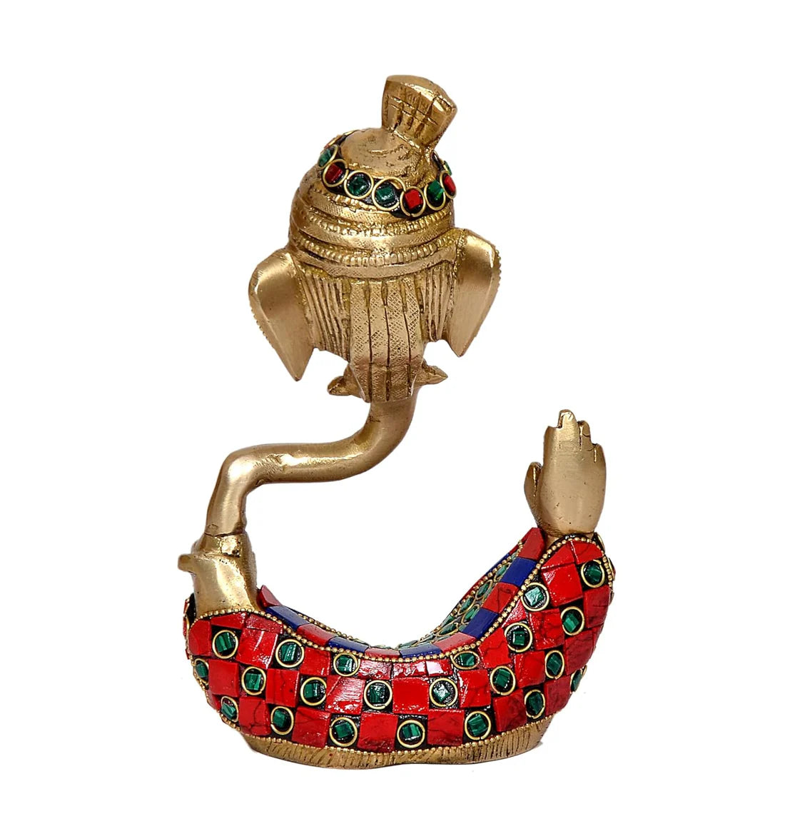 Brassaura® Modern Ganesha Safa Brass Idol with Stone Work | Decorative Spiritual Showpiece | Height 7 Inches