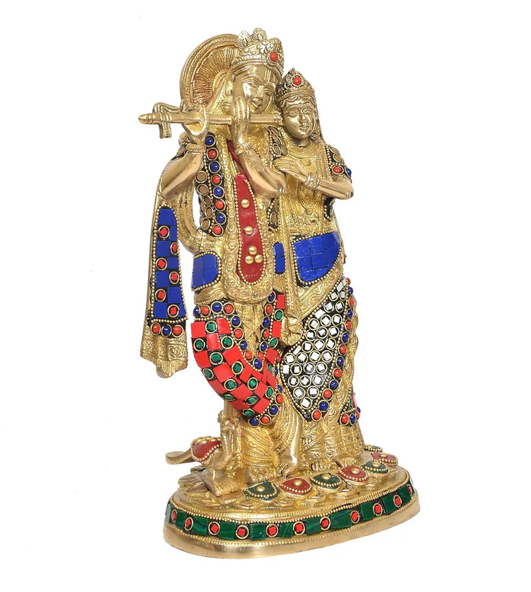 Brassaura® Brass Standing Radha Krishna Idol with Peacock Design | Height 12 Inches