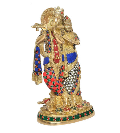 Brassaura® Brass Standing Radha Krishna Idol with Peacock Design | Height 12 Inches