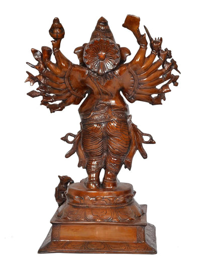 Brassaura® Brass Vira Ganesha Statue (16 Hands) | Height 23 Inches