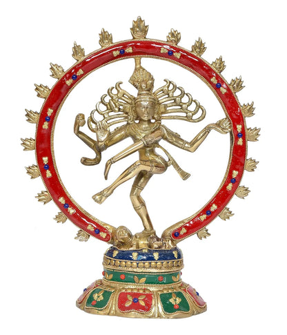 Brassaura® Brass Shiva Nataraj Idol | 11.5 Inch Multicolor Dancing Shiva Statue | Handcrafted Brass Murti for Home & Office Décor