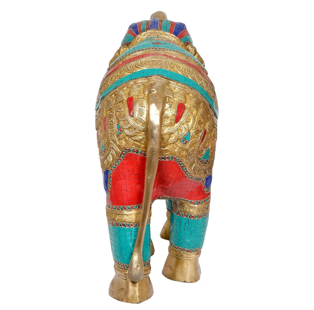 Brassaura® Brass Elephant Statue | Multicolor Feng Shui Elephant Figurine for Home Décor