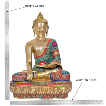 Brassaura® Brass Buddha Statue | Height 22 Inches | Multicolor Dhyan Mudra Meditating Buddha Idol for Home & Office