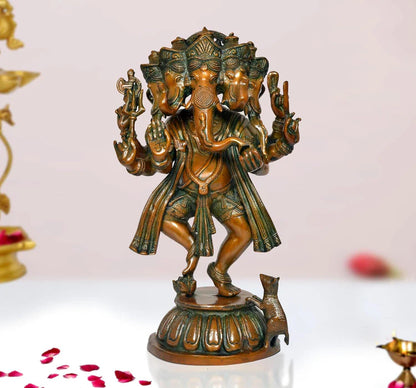 Brassaura® Brass Dancing Panchmukhi Ganesha Statue | Height 15 Inches
