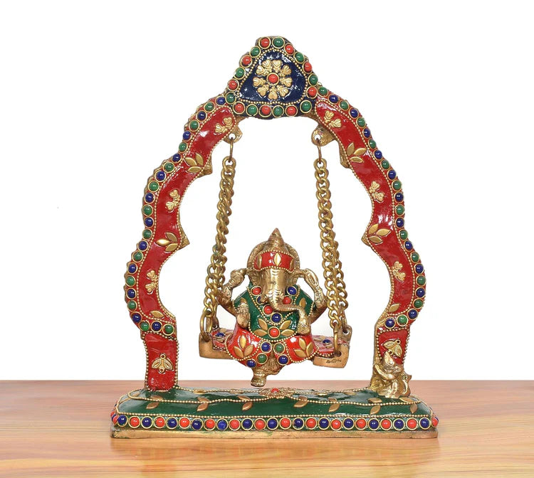 Brassaura® Brass Ganesha Swinging Jhula Statue | Height 9 Inches