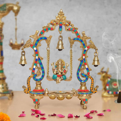 Brassaura® Brass Ganesh Jhula Idol | Height 14 Inches
