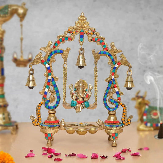 Brassaura® Brass Ganesh Jhula Idol | Height 14 Inches