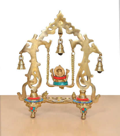 Brassaura® Brass Ganesh Jhula Idol | Height 14 Inches