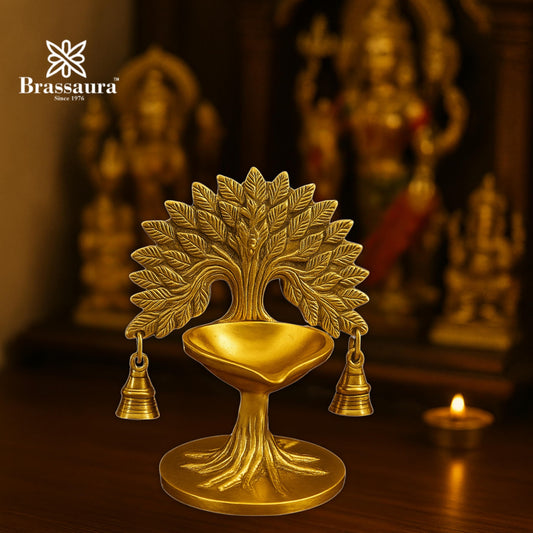 Brass Tree Diya Weight 1.3 Kg & Height 7 Inch