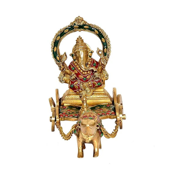Brassaura® Brass Ganesha Rath Chariot Statue Idol | Length 12 Inches