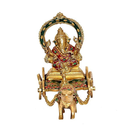 Brassaura® Brass Ganesha Rath Chariot Statue Idol | Length 12 Inches