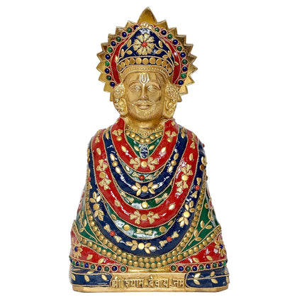 Brassaura® Brass Khatu Shyam Ji Statue | Height 11.5 Inches | Multicolor Baba Shyam Idol for Home & Mandir