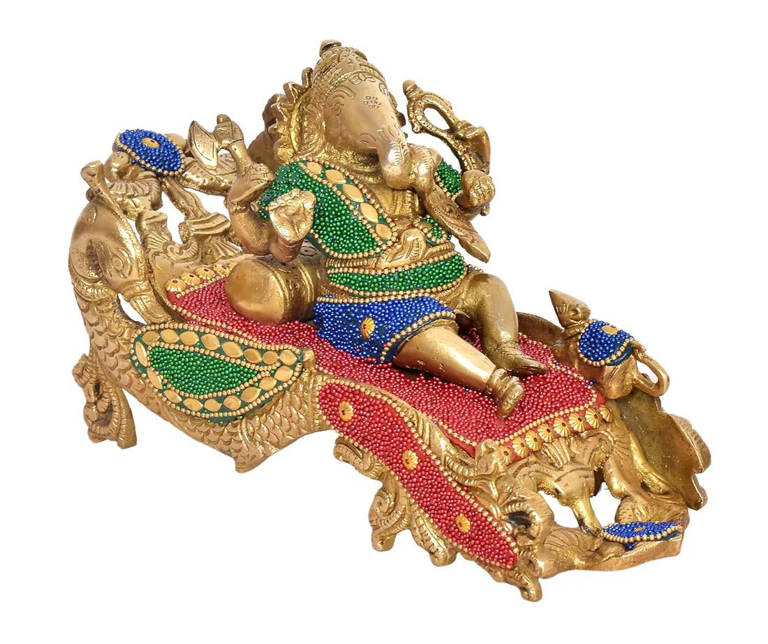Brassaura® Brass Relaxing Ganesha Statue | Height 5.5 Inches