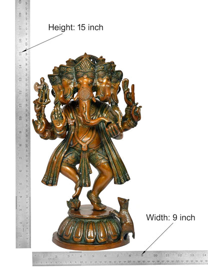 Brassaura® Brass Dancing Panchmukhi Ganesha Statue | Height 15 Inches