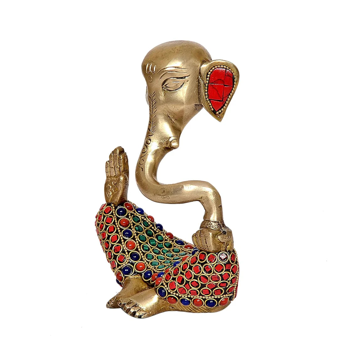 Brassaura® Modern Ganesha Brass Idol with Stone Work | Decorative Spiritual Showpiece | Height 6 Inches