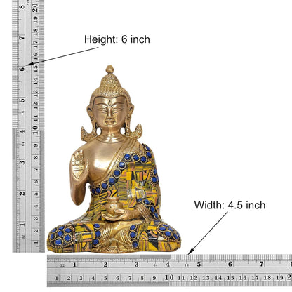 Brassaura® Brass Buddha Statue | Height 6.5 Inches | Golden Meditating Buddha Idol for Home & Office