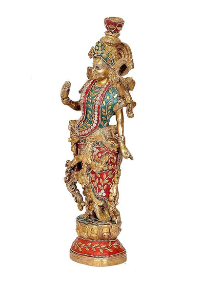Brassaura® Brass Radha Krishna Idol | 13.5 Inch Golden Brass Statue | Decorative Murti for Home & Mandir