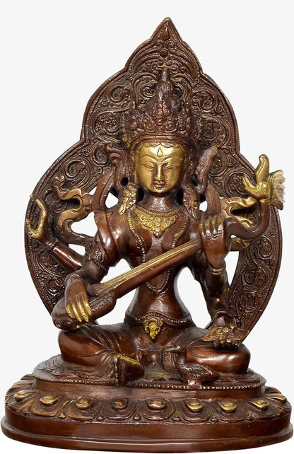 Brassaura® Brass Tara Devi Saraswati Statue | Height 9 Inches