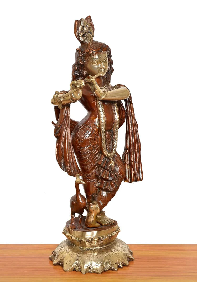 Brassaura® Brass Krishna Urli | Height 25 Inches