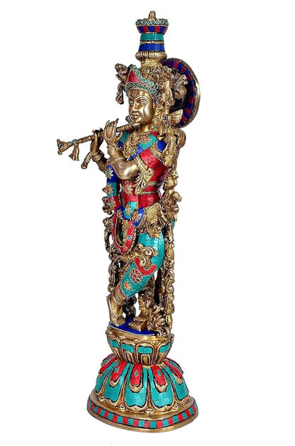 Brassaura® Brass Radha Krishna Flute Playing Statue | Height 26 Inches