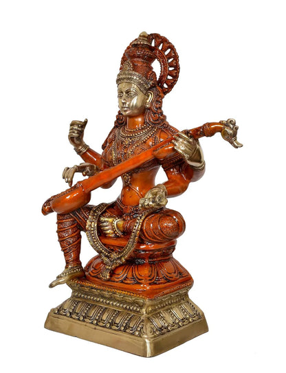 ब्रासोरा® वृंदावन वेणुगोपाल कृष्ण पीतल की प्रतिमा मोर के साथ | एंटीक नीला और सुनहरा रंग | ऊँचाई 20 इंच