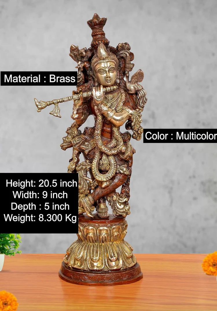 Brassaura® Brass Lord Krishna Statue | Height 20.5 Inches