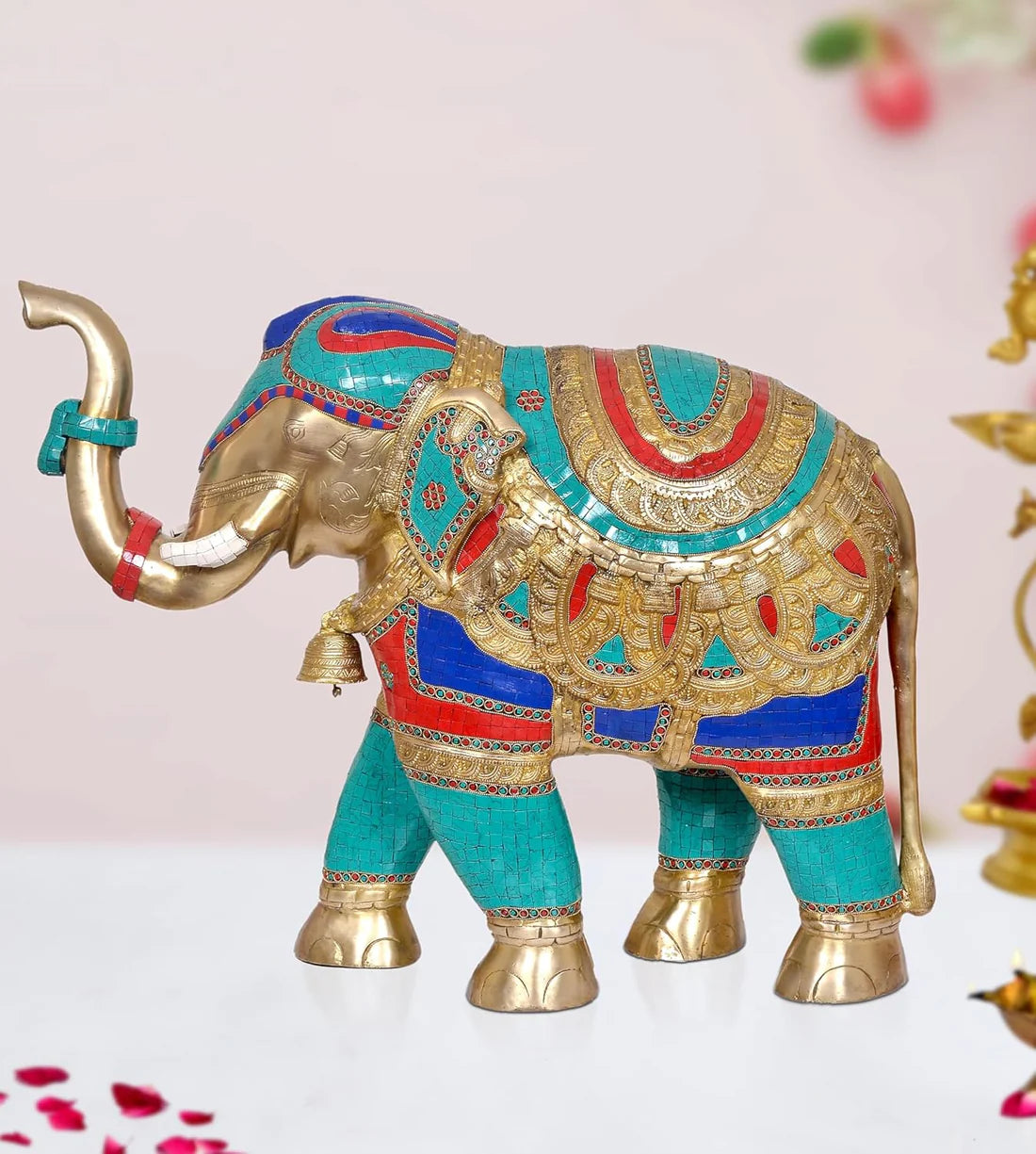 Brassaura® Brass Elephant Statue | Multicolor Feng Shui Elephant Figurine for Home Décor
