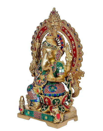 Brassaura® Brass Ganesha Statue with Kirtimuka Frame | Height 17.5 Inches