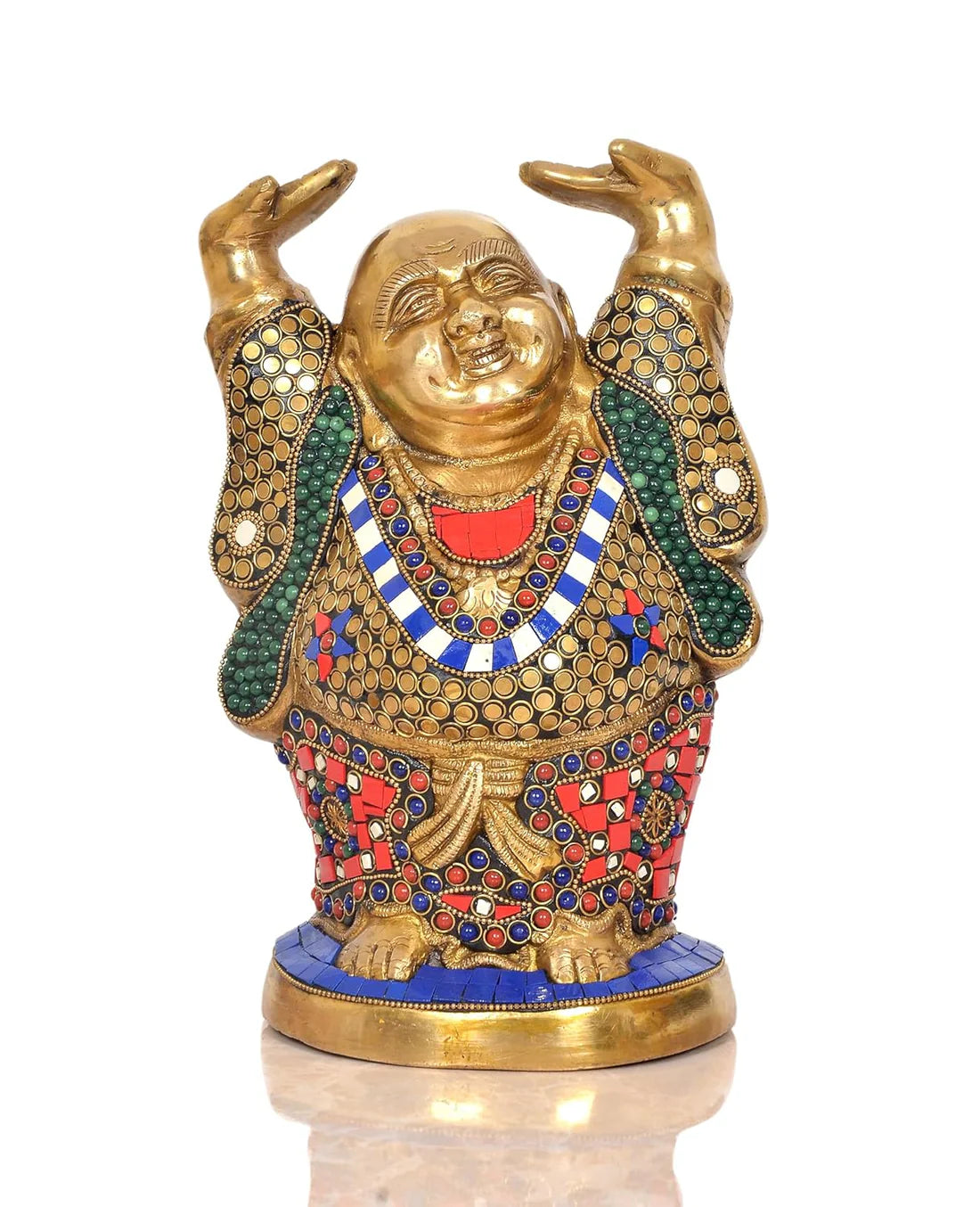 Brassaura® Brass Laughing Buddha Statue | Height 11 Inches | Multicolor Standing Buddha Idol for Home & Office